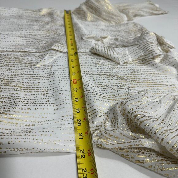 NWT 7 For All Mankind Silk Blend Tie Neck Blouse White Gold Button Down Sz Large - Picture 9 of 13